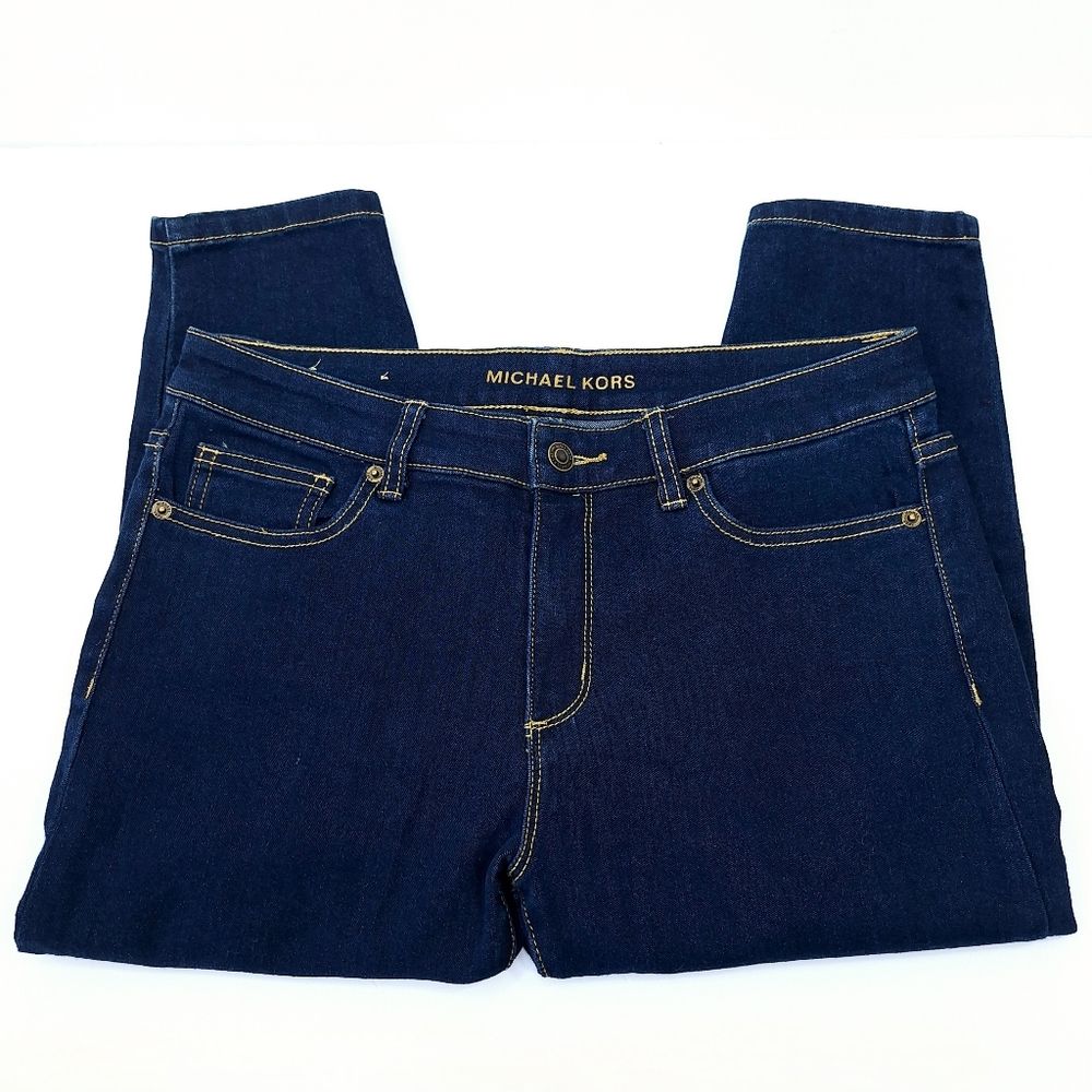 Michael Kors Izzy Skinny Fitted Denim Jeans Mid-Rise Dark Wash Sz 8